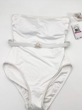 NEW Michael Kors White Swim One-Piece Swimsuit Women's 10 Detachable Straps